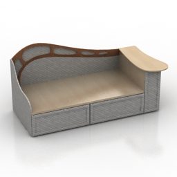 Sofa Curved Back With Drawers 3d model