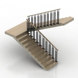 Escada em U com corrimão Modelo 3d