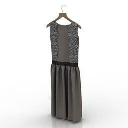 Szara długa sukienka dziewczyna moda Model 3D