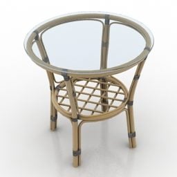 Table en bambou avec plateau en verre circulaire modèle 3D