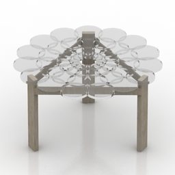 רגלי פלדה מזכוכית שולחן דגם תלת מימד
