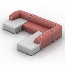 赤いソファと正方形のテーブルが付いたリビングルームのソファ3Dモデル