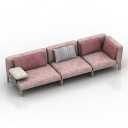 Modelo 3d de sofá rosa de três lugares