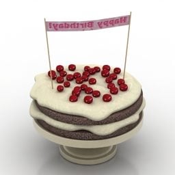 Birthday Cake With Cherry Top 3d model
