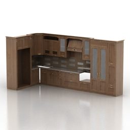 3д модель кухонного шкафа Г-образной формы с мебелью