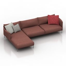 枕付きの茶色のソファの断面図3Dモデル