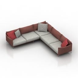 Sofa Sudut Berbentuk L Dengan Bantal model 3d