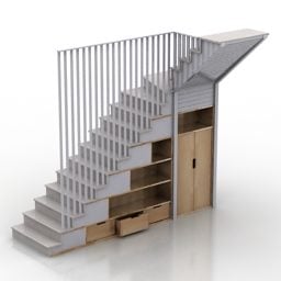 Treppe mit Regalen unter 3D-Modell