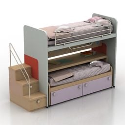 سرير بطابقين للأطفال مع طقم مرتبة نموذج ثلاثي الأبعاد