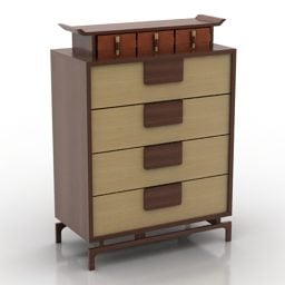 Brown Wood Locker Three Drawers 3d model