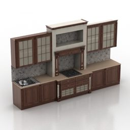 Kitchen Cabinet Antique Wooden Material 3d model