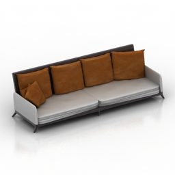 Сірий Диван Три Сидіння З Подушками 3d модель