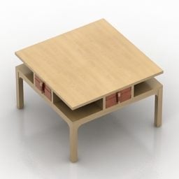 Square Wood Table With Drawers 3d model