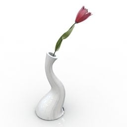 مزهرية فنية للديكور مع زهرة نموذج ثلاثي الأبعاد