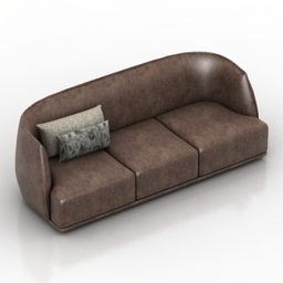 3д модель коричневого кожаного трехместного дивана