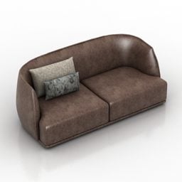 Sofá de couro marrom com dois assentos modelo 3d