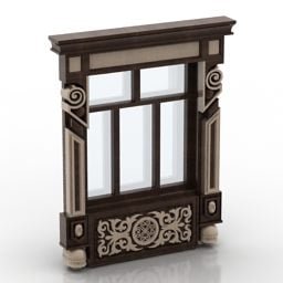 Mô hình 3d khung cửa sổ gỗ cổ điển