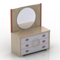Dressing Table With Circle Mirror 3d model