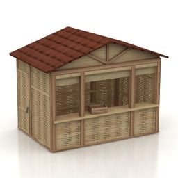Pabellón de madera con techo rojo modelo 3d