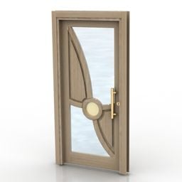 Wood Door With Glass Windows 3d model