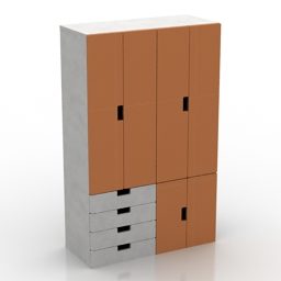 Makuuhuoneen vaatekaappi erikokoiset ovet 3d-malli