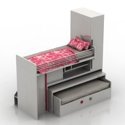 Kid Bunked Bed With Drawers 3d model