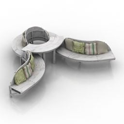 Curved Bench Indoor Furniture 3d model