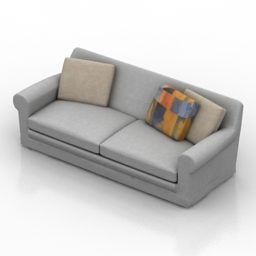 Grey Sofa Two Seats Upholstery With Pillows 3d model