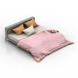Tempat Tidur Ganda Dengan Kasur Dan Bantal model 3d