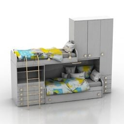 Bed For Child With Cabinet 3d model