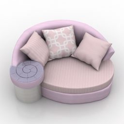 3д модель круглого дивана розового цвета