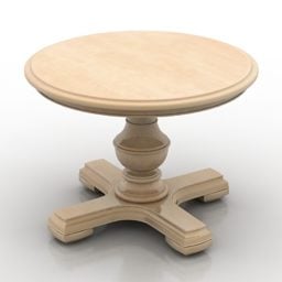 Antique Wood Table Circle Top 3d model