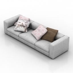 Sofá de tecido branco de três lugares com almofadas modelo 3d