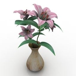 Pink Flowers Vase 3d model