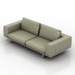 أريكة جلدية رمادية مقعدين موديل 3D