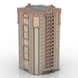 3д модель высотного старого жилого дома