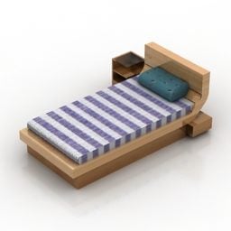 מיטת יחיד קטנה עם שידת לילה דגם תלת מימד