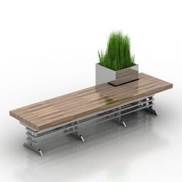 مقعد خشبي مع ديكور لوعاء نباتات نموذج ثلاثي الأبعاد