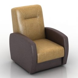 كرسي منجد فردي جلد بني نموذج ثلاثي الأبعاد