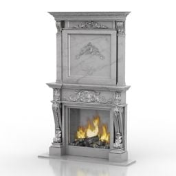 Elegant Stone Fireplace With Fire 3d model
