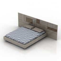 Double Bed With Panel Top And Pillows 3d model