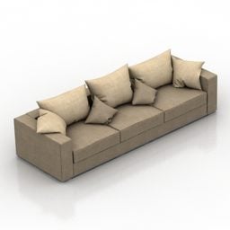 Sofá marrom de três assentos com almofadas Modelo 3D