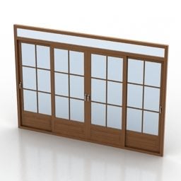 نموذج نافذة خشبية يابانية ثلاثية الأبعاد