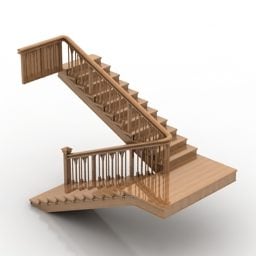Indoor Staircase Wooden Style 3d model