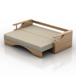 نموذج أريكة سرير بإطار خشبي ثلاثي الأبعاد