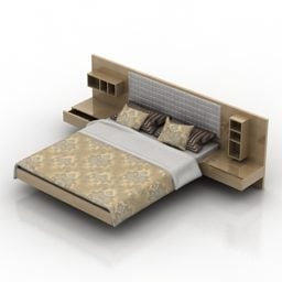 Διπλό κρεβάτι με μοκέτα καφέ γούνας 3d μοντέλο