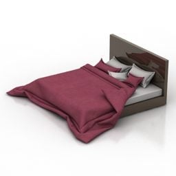 Wood Double Bed Full Set 3d model