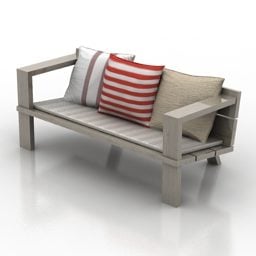 Drewniana ławka z poduszką Model 3D