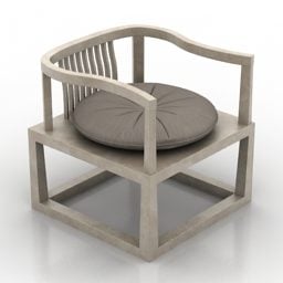 Fotel drewniany z okrągłą podkładką Model 3D