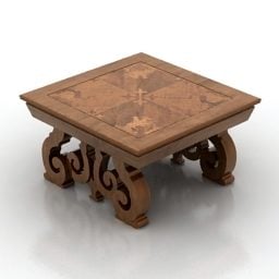 Square Table Wooden With Curved Leg 3d model